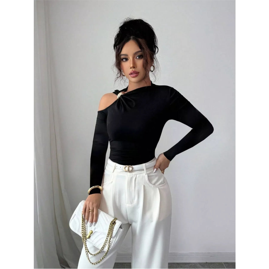 Cutout One-Shoulder Long Sleeve T-Shirt Apparel and Accessories