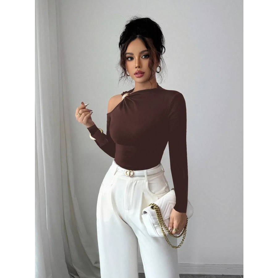 Cutout One-Shoulder Long Sleeve T-Shirt Apparel and Accessories