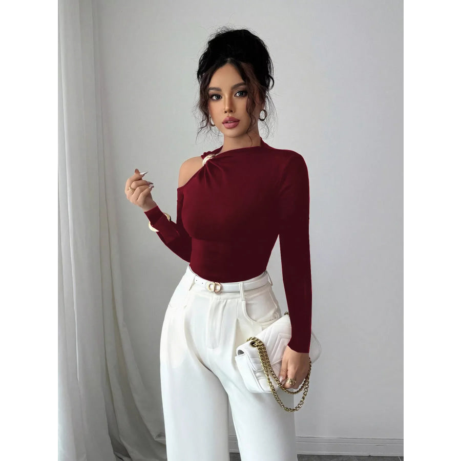 Cutout One-Shoulder Long Sleeve T-Shirt Apparel and Accessories