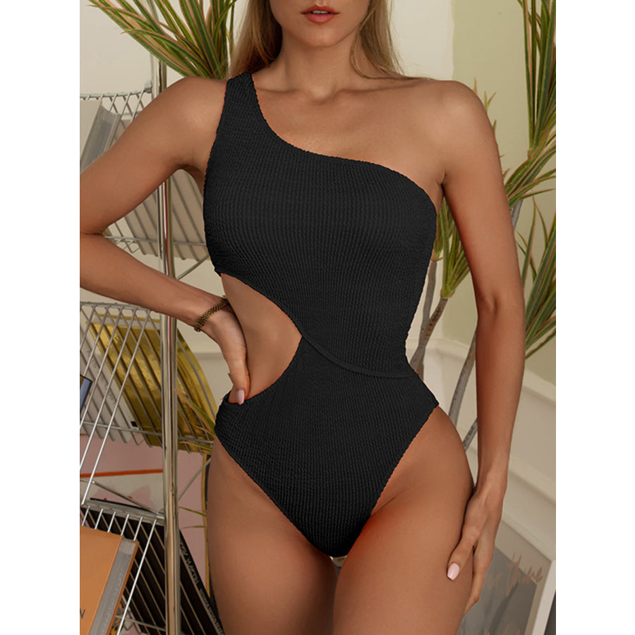 Cutout One Shoulder One-Piece Swimwear Black / S Apparel and Accessories
