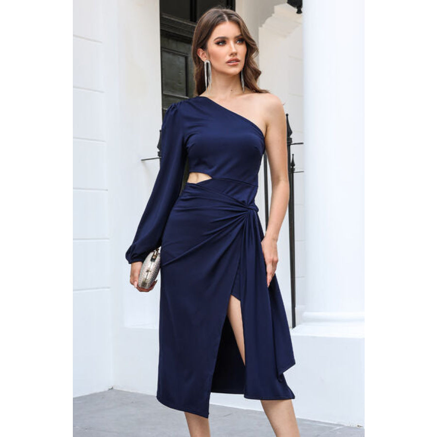 Cutout One Shoulder Slit Midi Dress Clothing