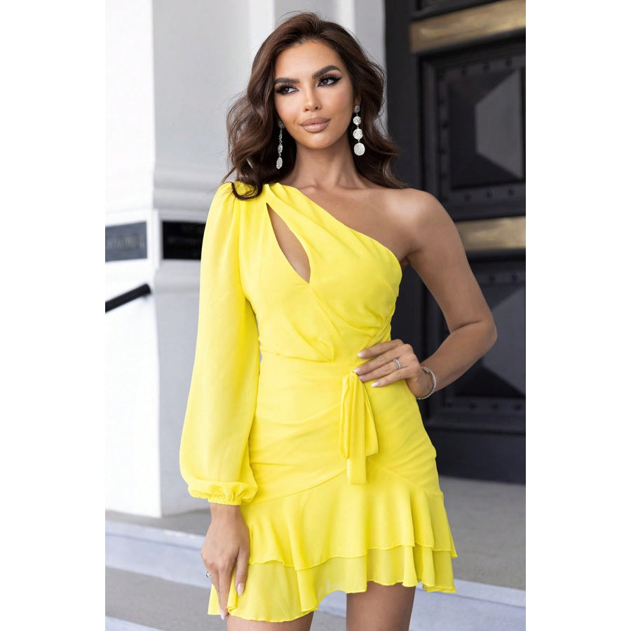 Cutout One-Shoulder Tied Dress