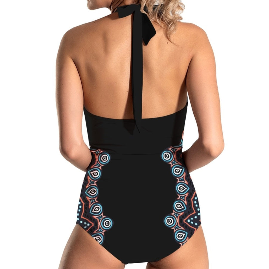 Cutout Printed Halter Neck One - Piece Swimwear Apparel and Accessories