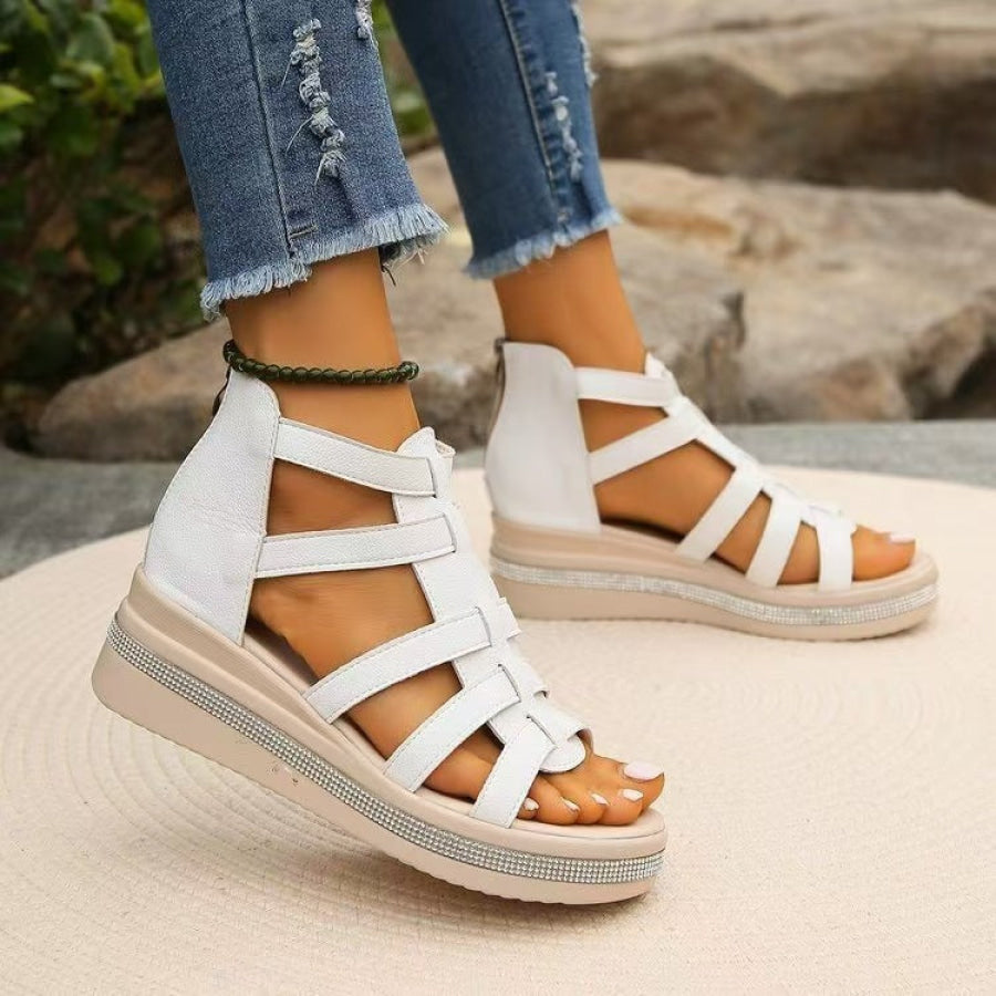 Cutout Rhinestone Trim Wedge Sandals Apparel and Accessories