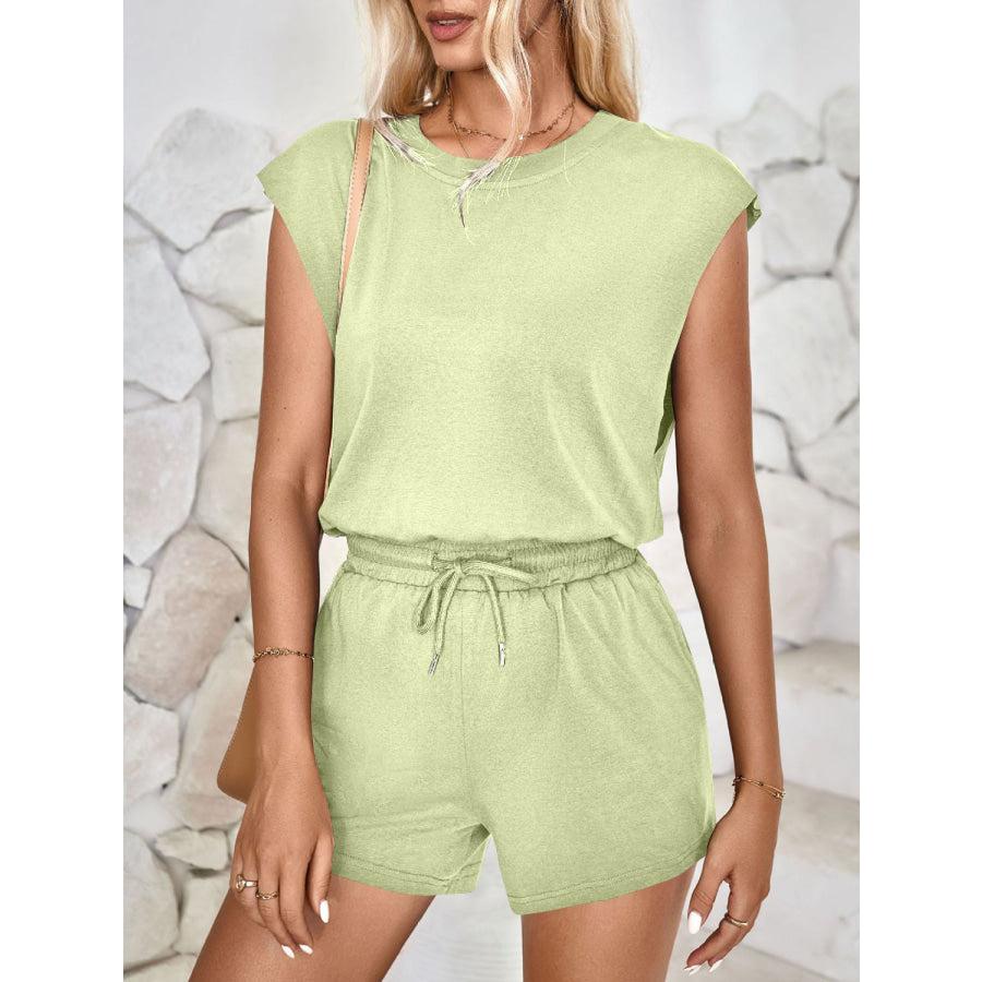 Cutout Round Neck Cap Sleeve Romper Apparel and Accessories