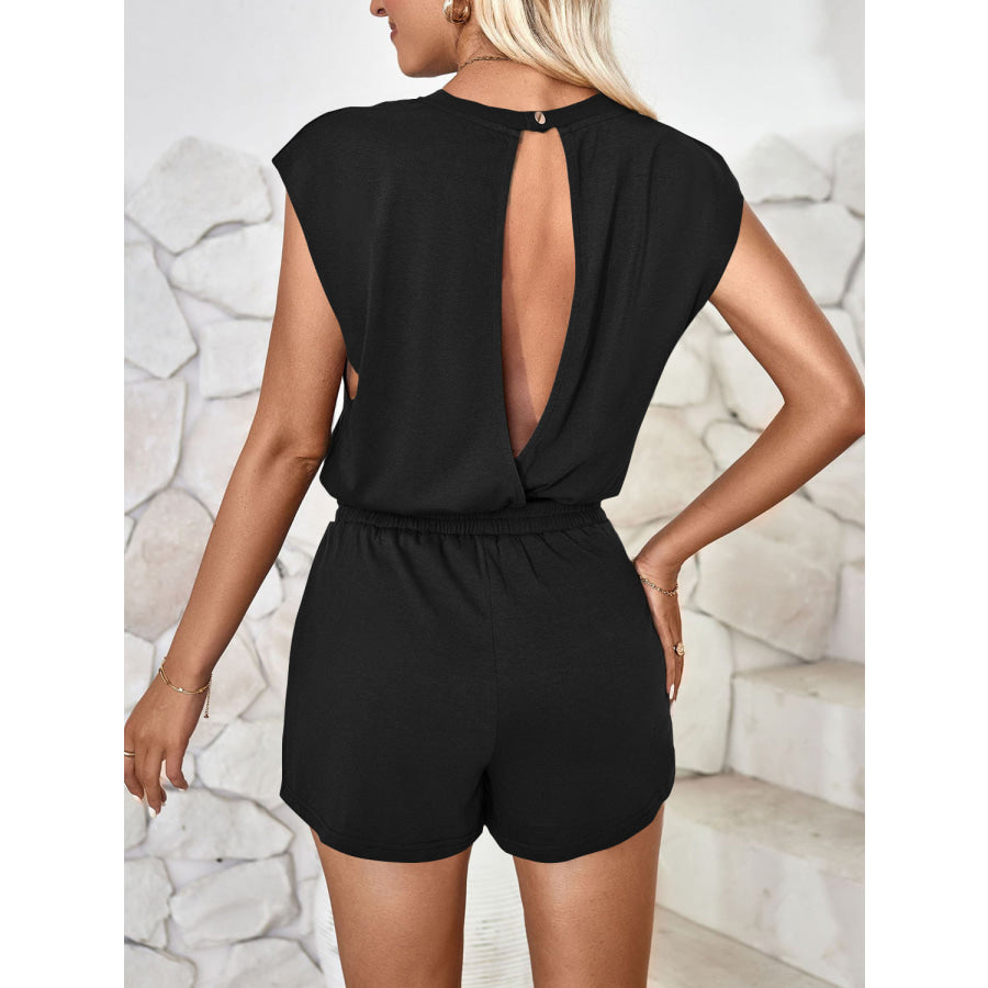 Cutout Round Neck Cap Sleeve Romper Apparel and Accessories