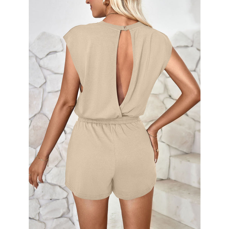 Cutout Round Neck Cap Sleeve Romper Apparel and Accessories