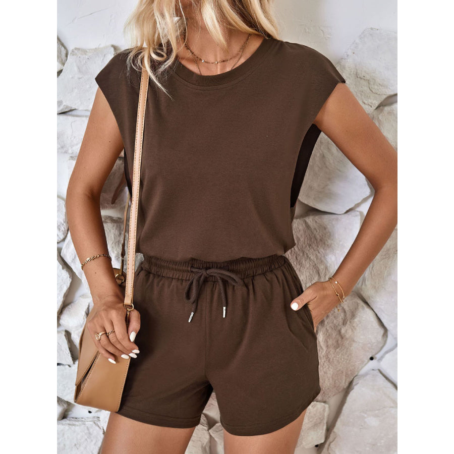 Cutout Round Neck Cap Sleeve Romper Apparel and Accessories