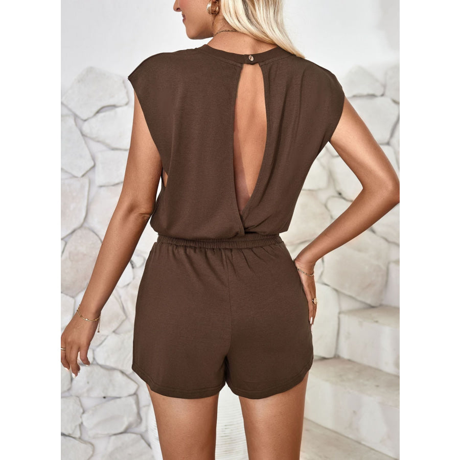 Cutout Round Neck Cap Sleeve Romper Apparel and Accessories