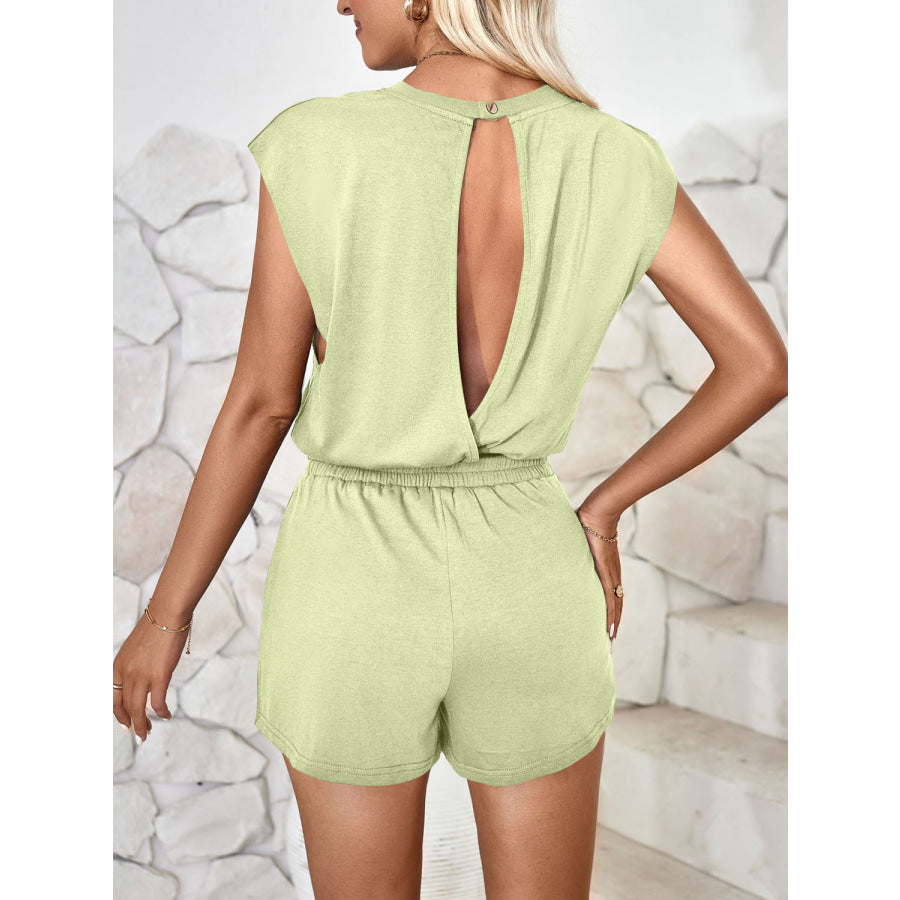 Cutout Round Neck Cap Sleeve Romper Light Green / S Apparel and Accessories