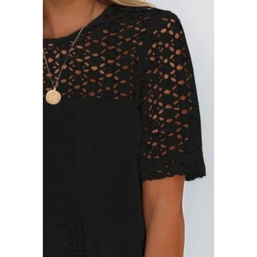 Cutout Round Neck Half Sleeve Blouse Apparel and Accessories