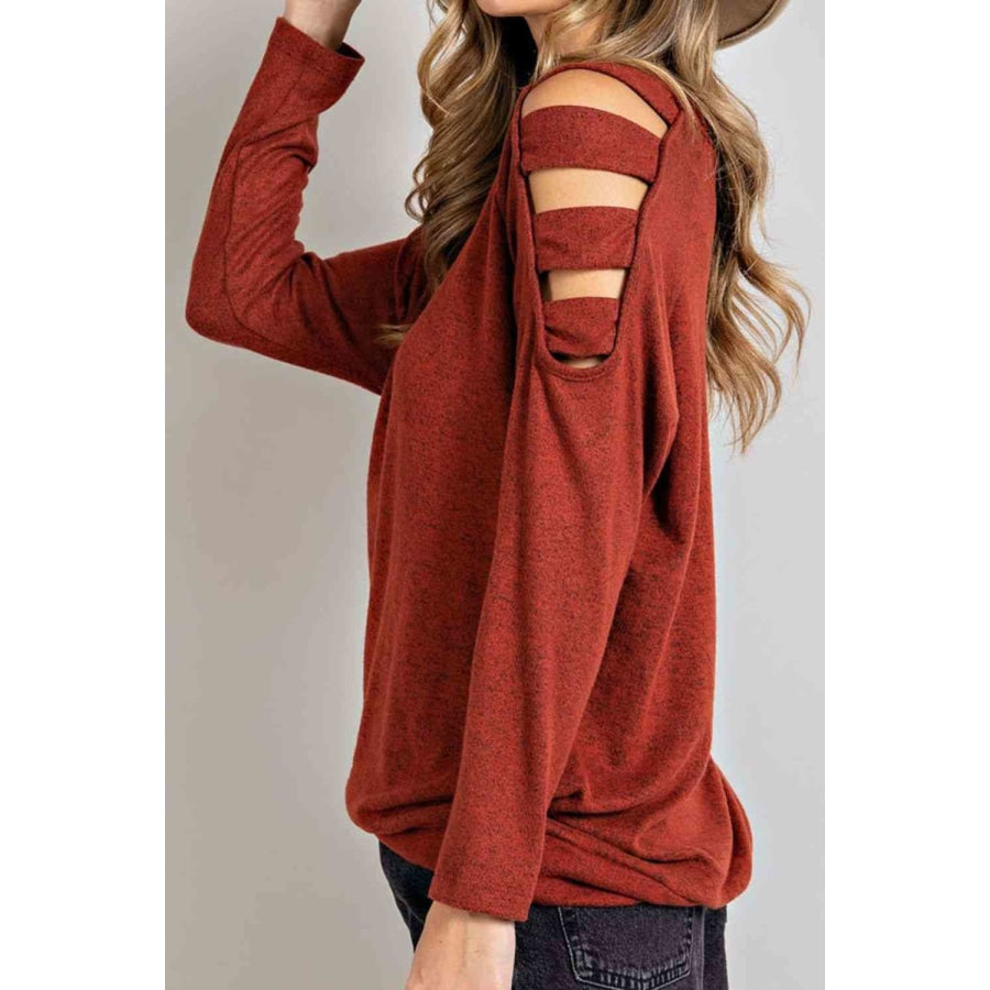 Cutout Round Neck Long Sleeve Blouse Apparel and Accessories