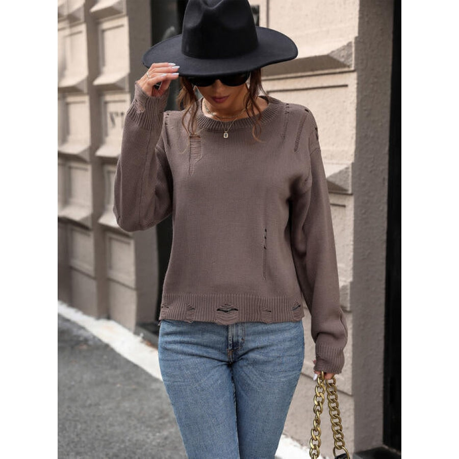 Cutout Round Neck Long Sleeve Sweater Clothing