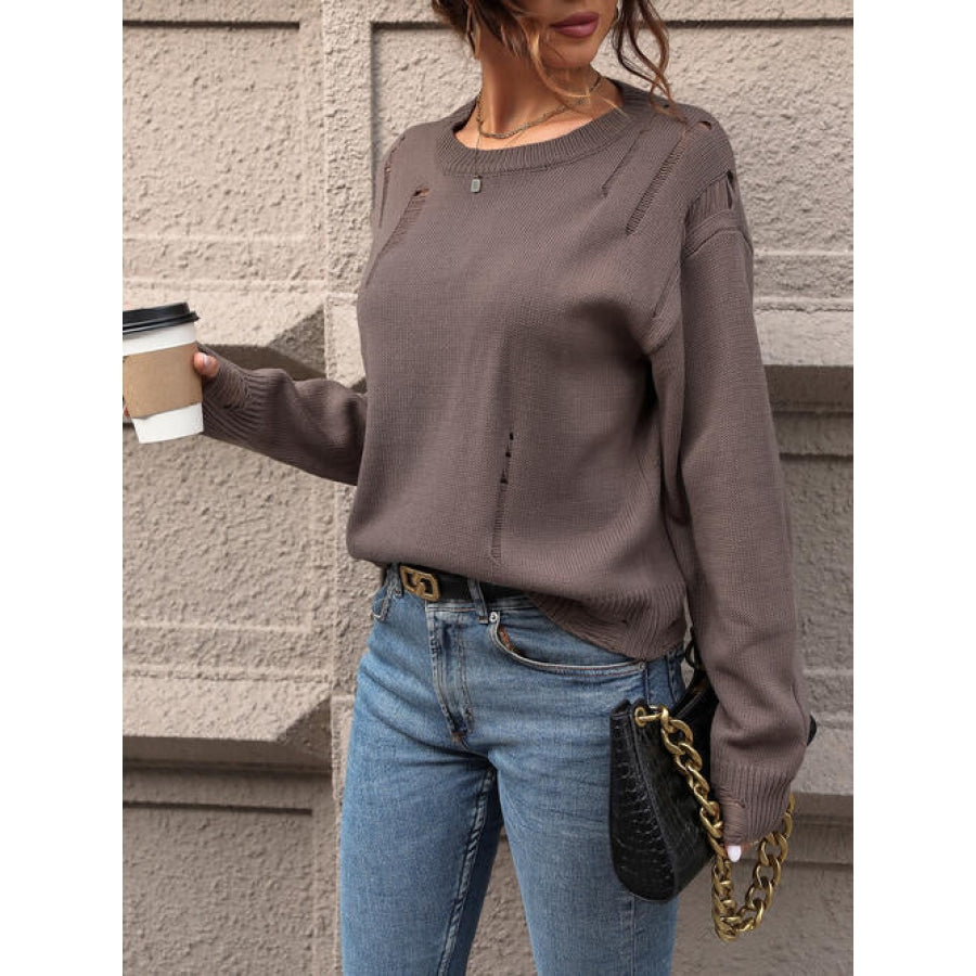 Cutout Round Neck Long Sleeve Sweater Clothing