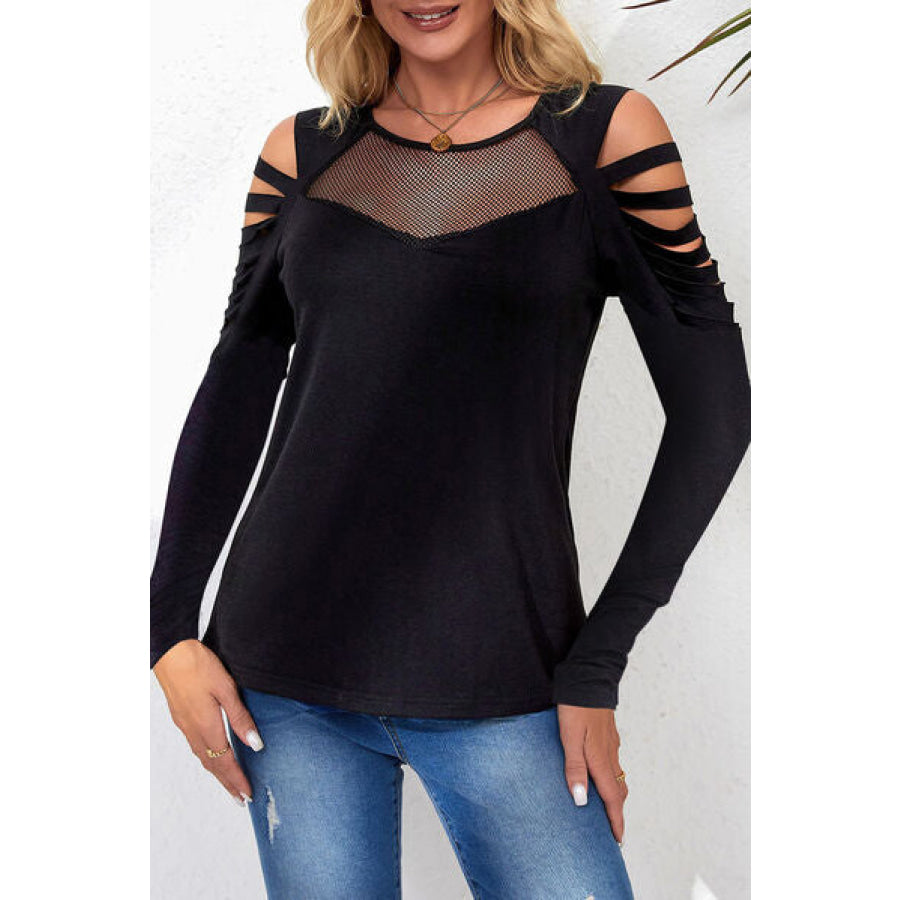 Cutout Round Neck Long Sleeve T - Shirt Apparel and Accessories