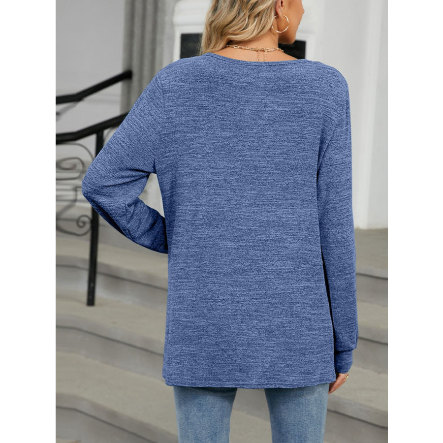 Cutout Round Neck Long Sleeve T-Shirt Dusty Blue / S Apparel and Accessories