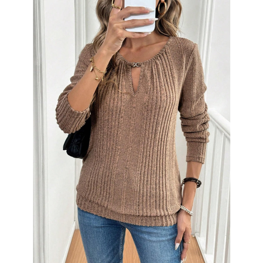 Cutout Round Neck Long Sleeve T-Shirt Apparel and Accessories