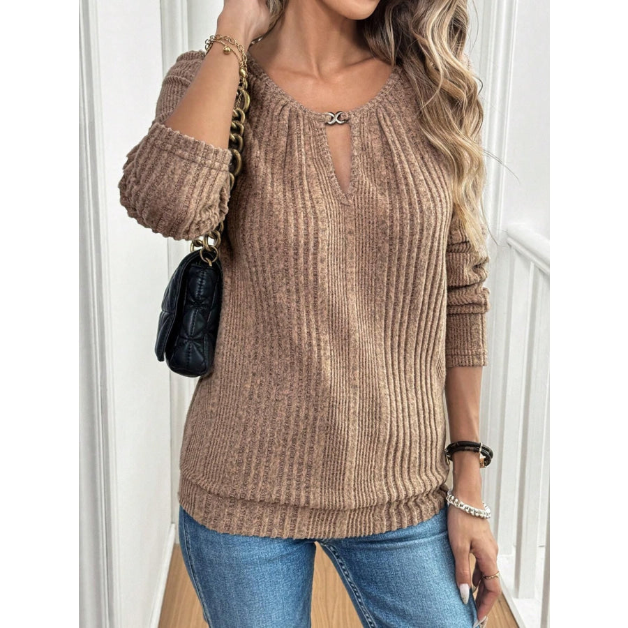 Cutout Round Neck Long Sleeve T-Shirt Apparel and Accessories