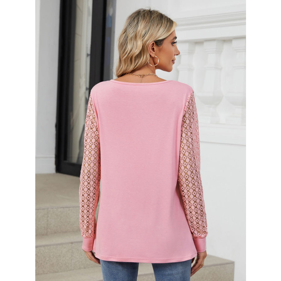 Cutout Round Neck Long Sleeve T-Shirt Blush Pink / S Apparel and Accessories