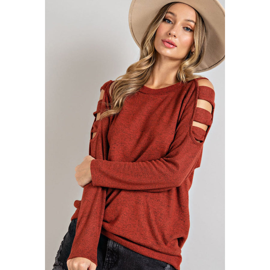 Cutout Round Neck Long Sleeve Top Apparel and Accessories