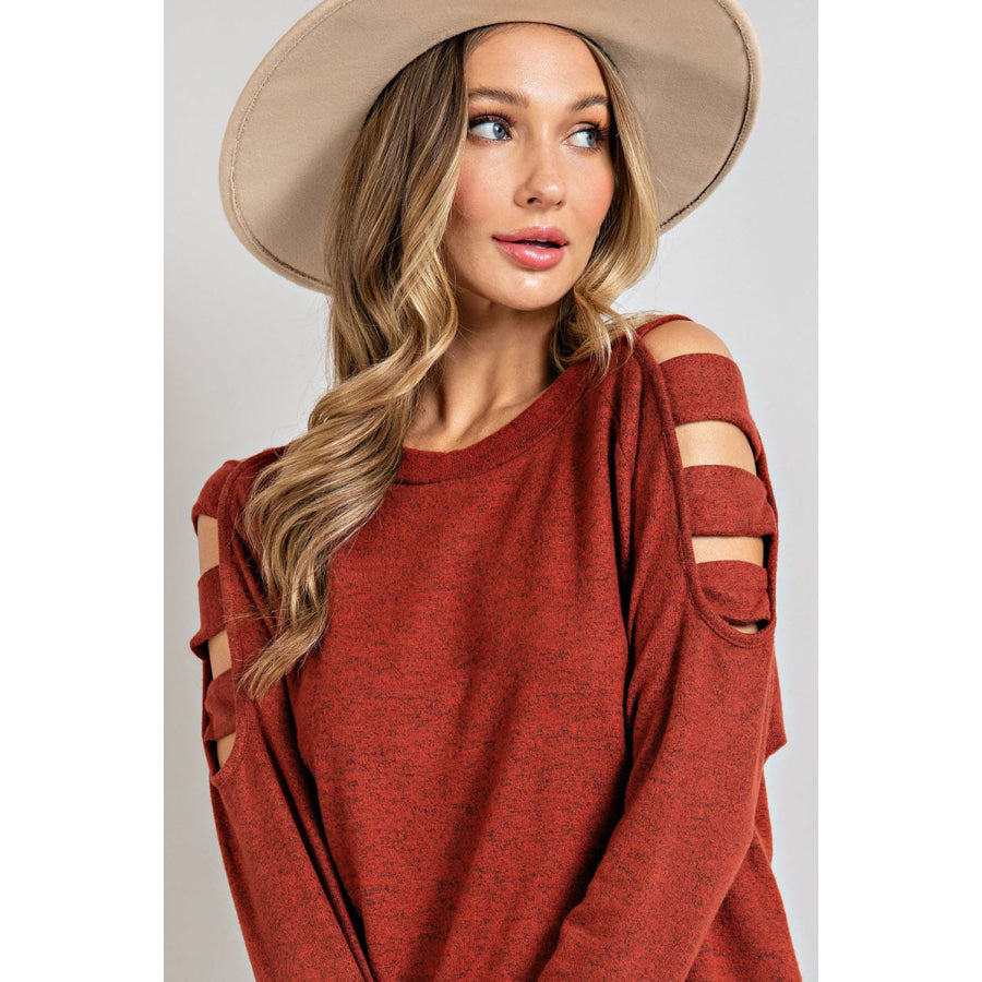 Cutout Round Neck Long Sleeve Top Apparel and Accessories