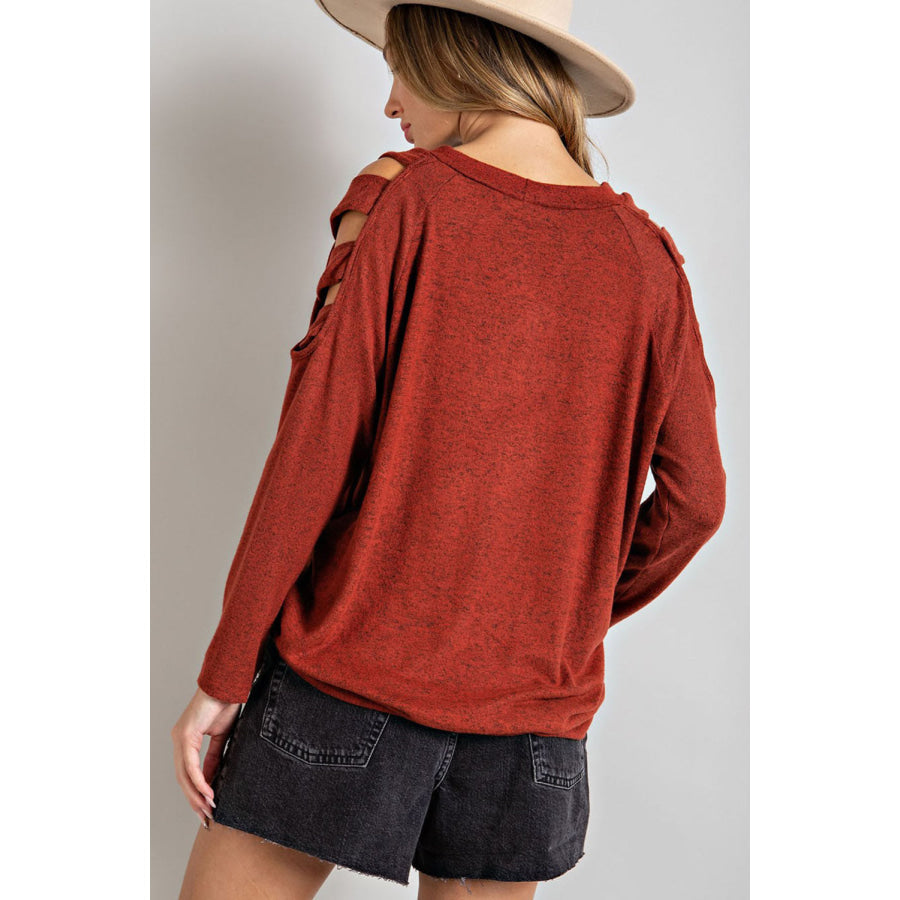 Cutout Round Neck Long Sleeve Top Apparel and Accessories