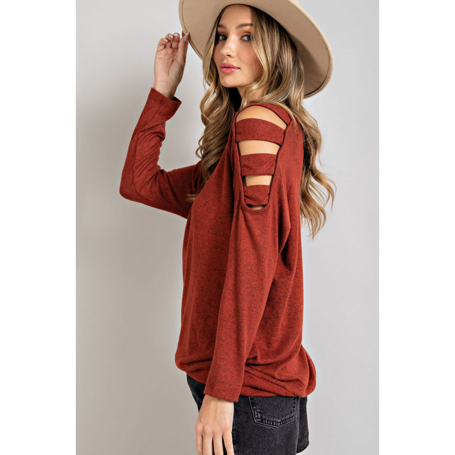 Cutout Round Neck Long Sleeve Top Apparel and Accessories