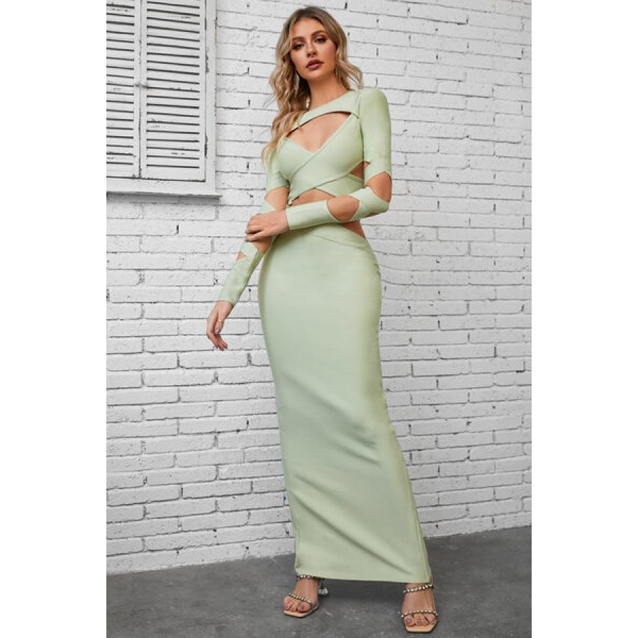 Cutout Round Neck Maxi Wrap Dress Clothing