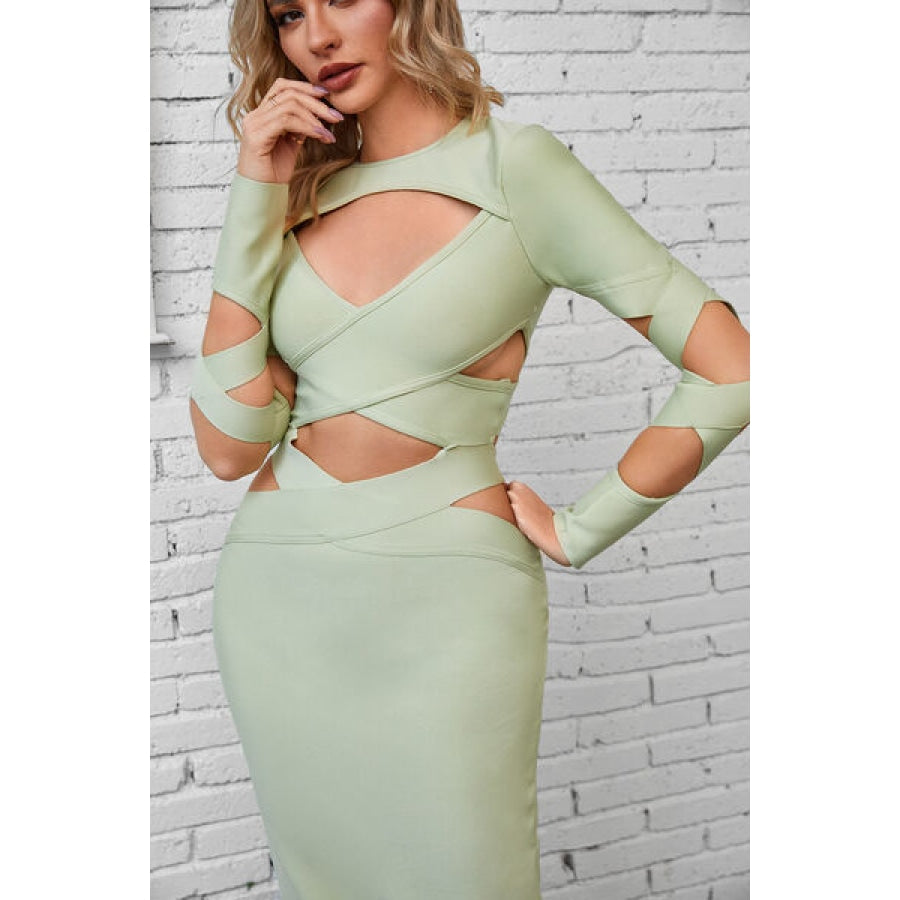 Cutout Round Neck Maxi Wrap Dress Clothing