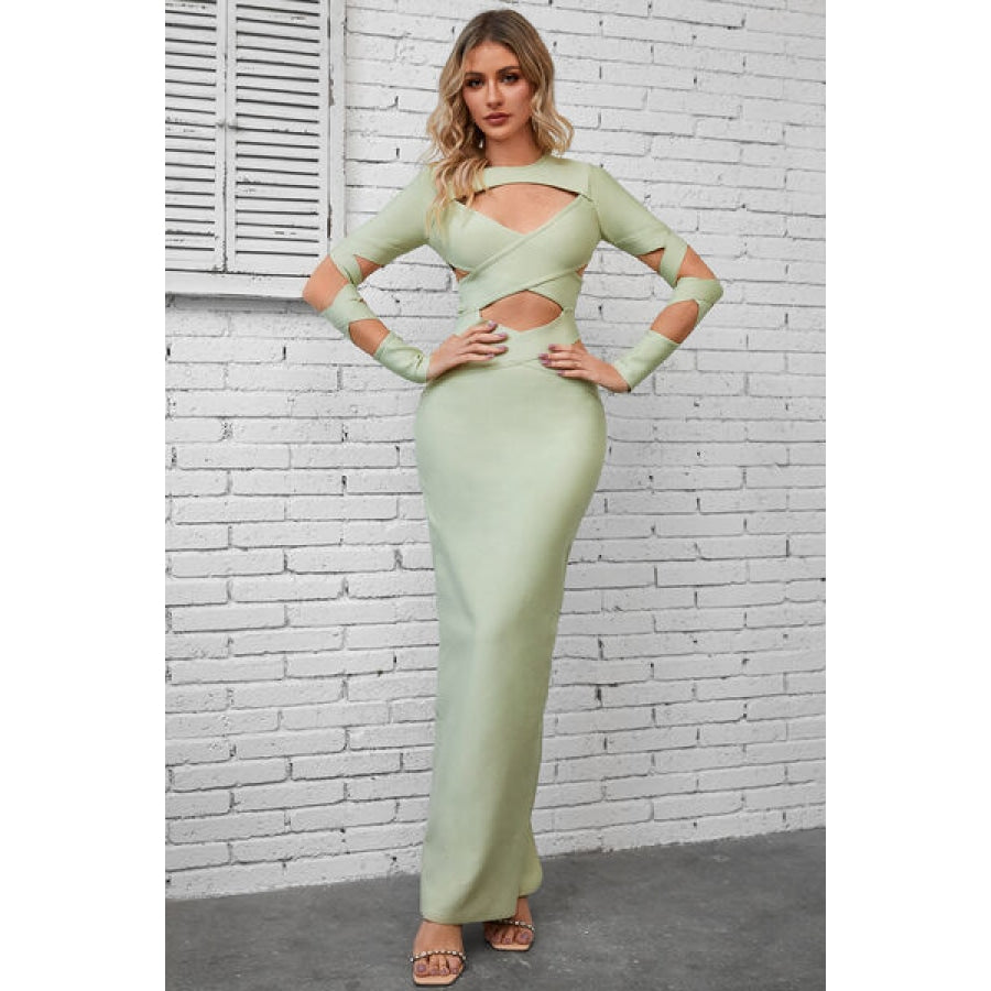 Cutout Round Neck Maxi Wrap Dress Clothing