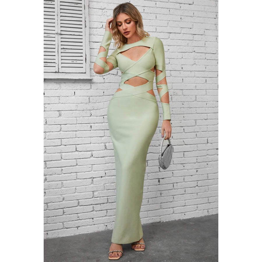 Cutout Round Neck Maxi Wrap Dress Clothing