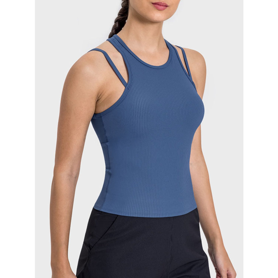 Cutout Round Neck Racerback Active Tank Apparel and Accessories