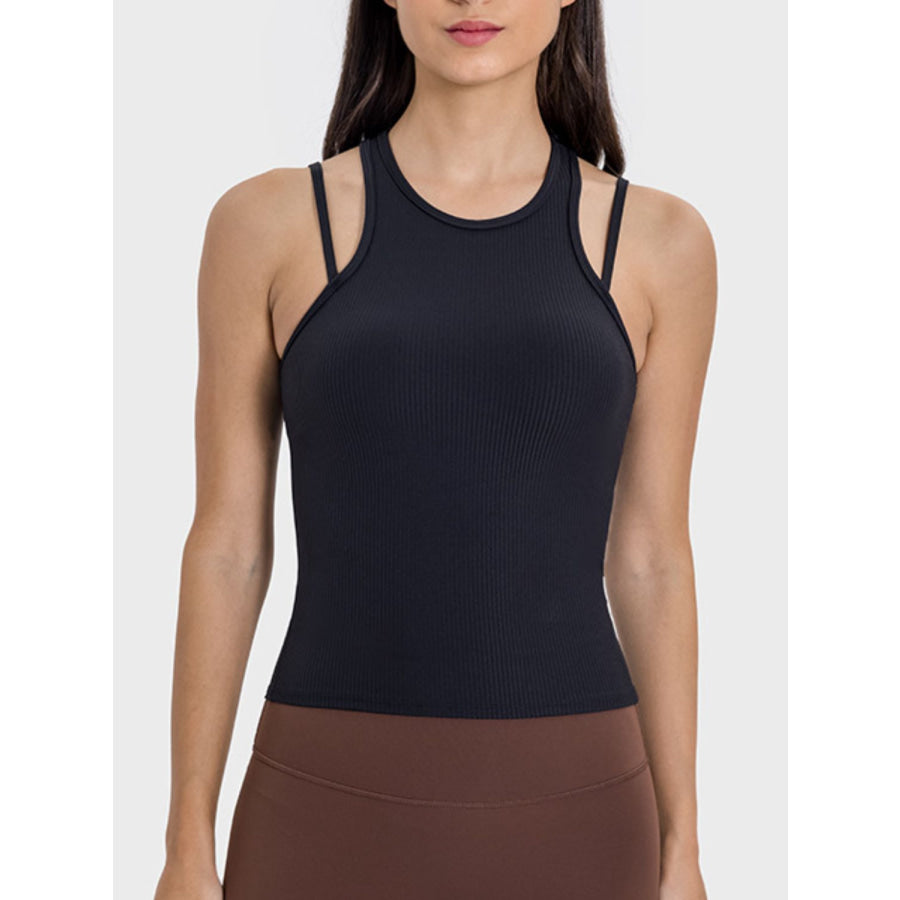 Cutout Round Neck Racerback Active Tank Black / 4 Apparel and Accessories