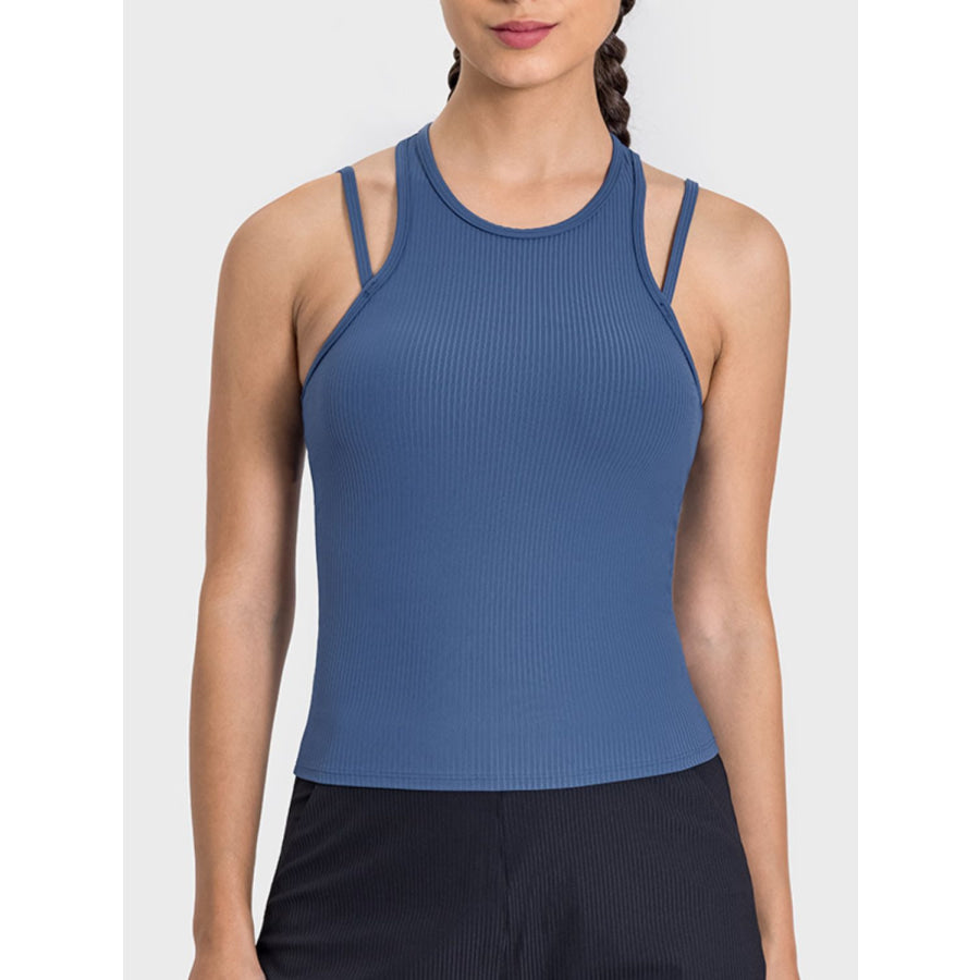 Cutout Round Neck Racerback Active Tank Dusty Blue / 4 Apparel and Accessories