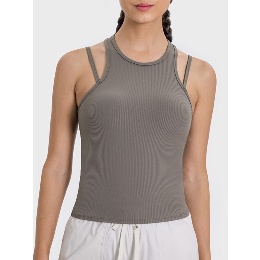 Cutout Round Neck Racerback Active Tank Mocha / 4 Apparel and Accessories