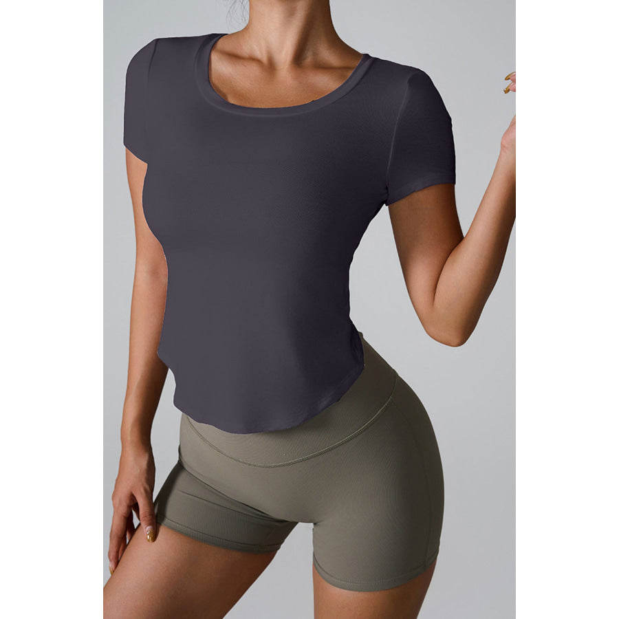 Cutout Round Neck Short Sleeve Active T - Shirt Apparel and Accessories