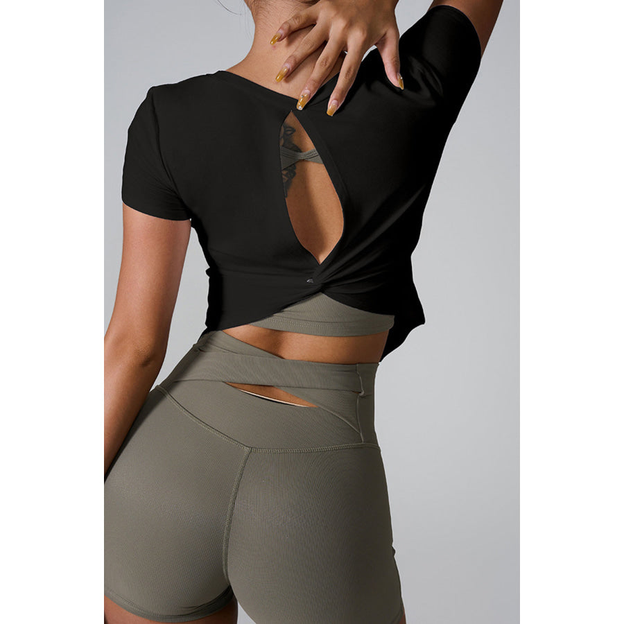 Cutout Round Neck Short Sleeve Active T - Shirt Apparel and Accessories