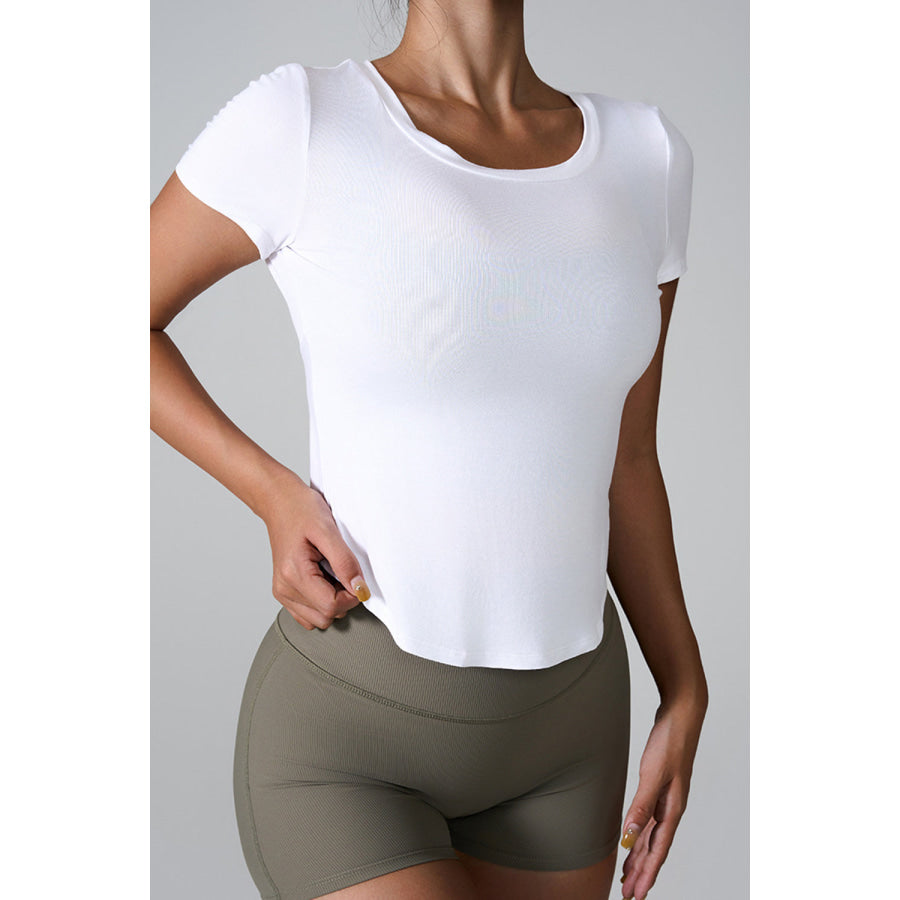 Cutout Round Neck Short Sleeve Active T - Shirt Apparel and Accessories