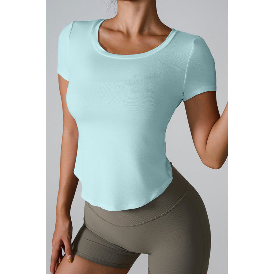 Cutout Round Neck Short Sleeve Active T - Shirt Apparel and Accessories
