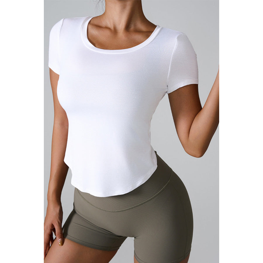 Cutout Round Neck Short Sleeve Active T - Shirt Apparel and Accessories