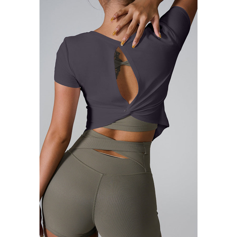 Cutout Round Neck Short Sleeve Active T - Shirt Apparel and Accessories