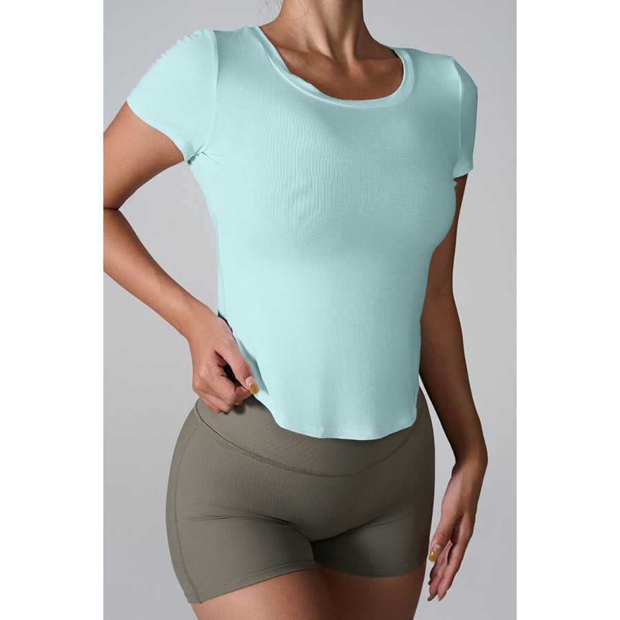 Cutout Round Neck Short Sleeve Active T - Shirt Mint Blue / S Apparel and Accessories