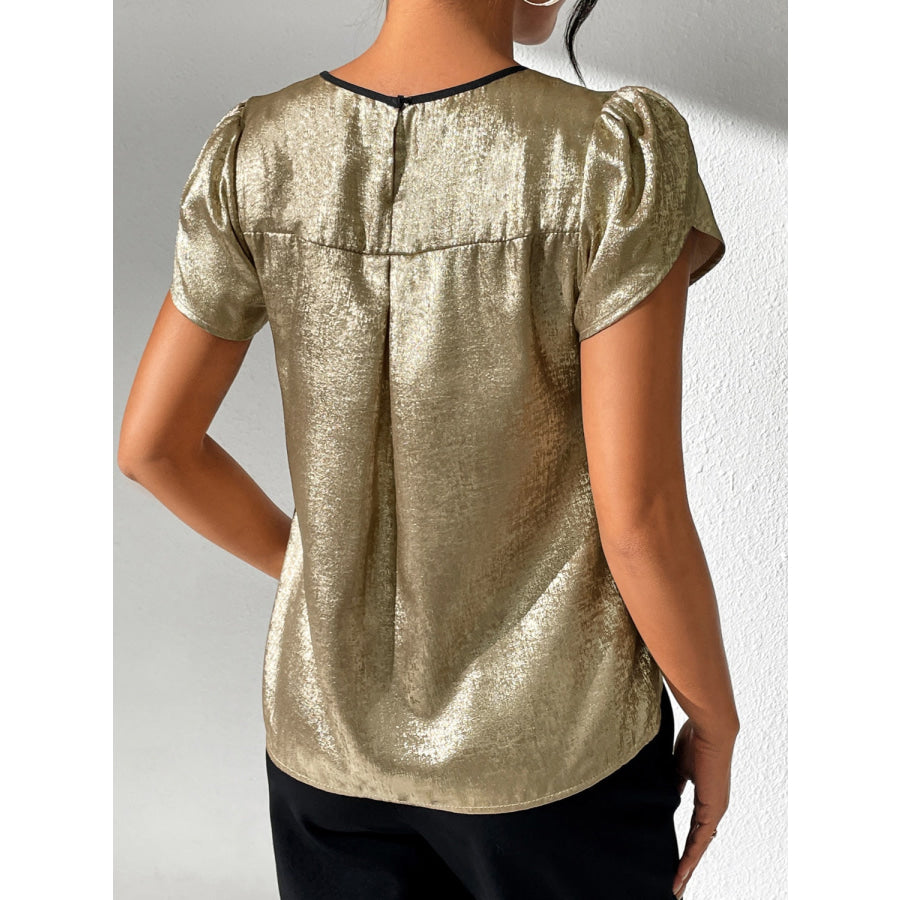 Cutout Round Neck Short Sleeve Blouse Apparel and Accessories