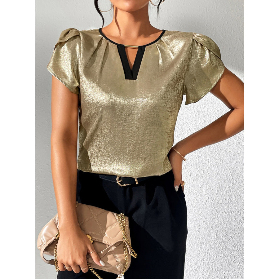 Cutout Round Neck Short Sleeve Blouse Apparel and Accessories