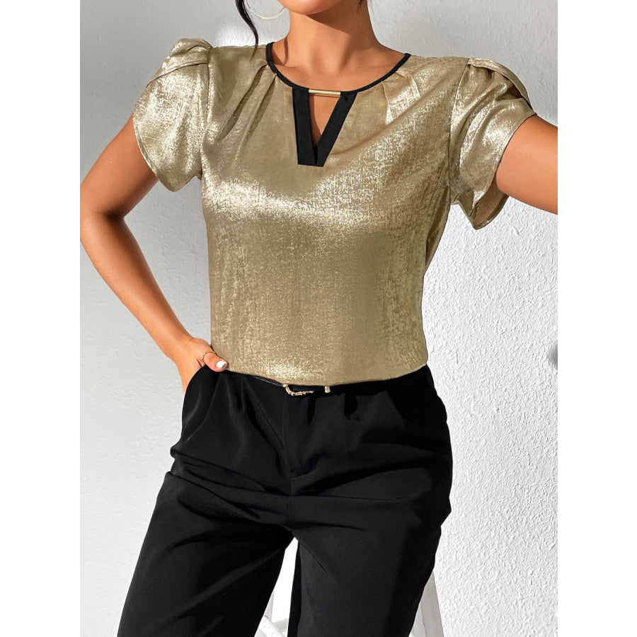 Cutout Round Neck Short Sleeve Blouse Apparel and Accessories