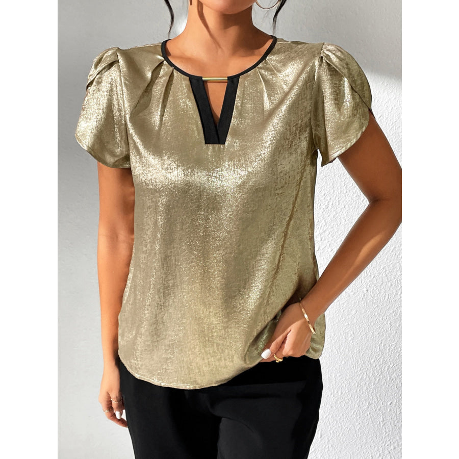 Cutout Round Neck Short Sleeve Blouse Apparel and Accessories