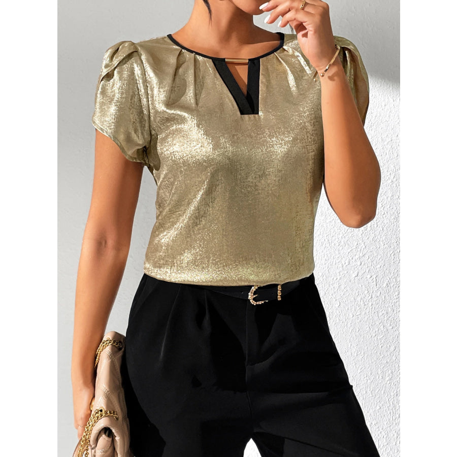 Cutout Round Neck Short Sleeve Blouse Apparel and Accessories