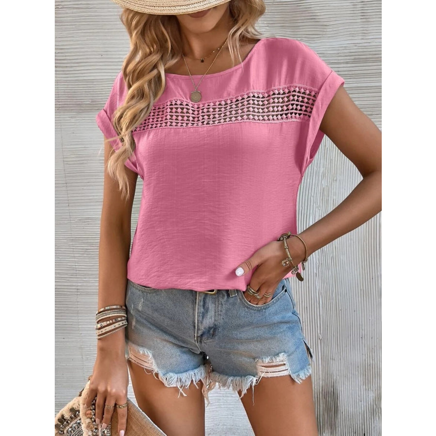 Cutout Round Neck Short Sleeve Top Apparel and Accessories