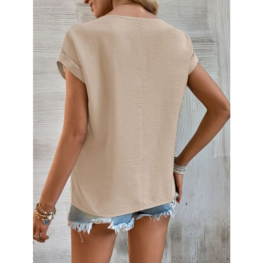 Cutout Round Neck Short Sleeve Top Apparel and Accessories