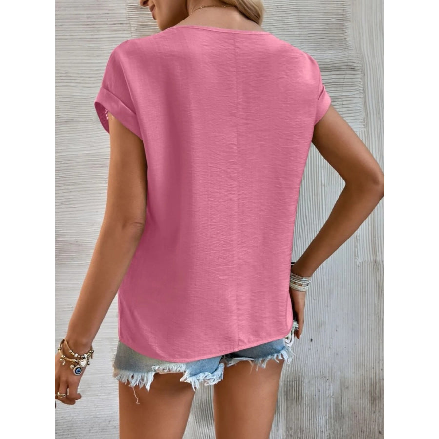 Cutout Round Neck Short Sleeve Top Apparel and Accessories